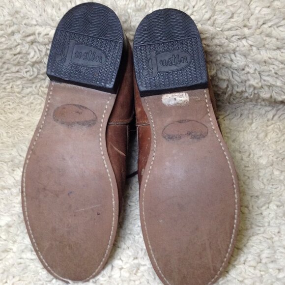 VINTAGE Justin Kiltie Roper boots, 3 1/2D BROWN leather, Fringe, Grunge, Cowgirl - Picture 7 of 9